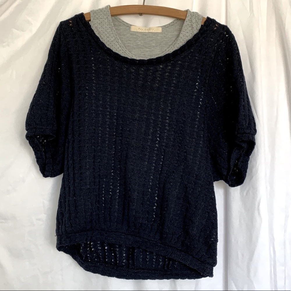 Two piece Navy Sweater and Polka Dot Tank Top Set